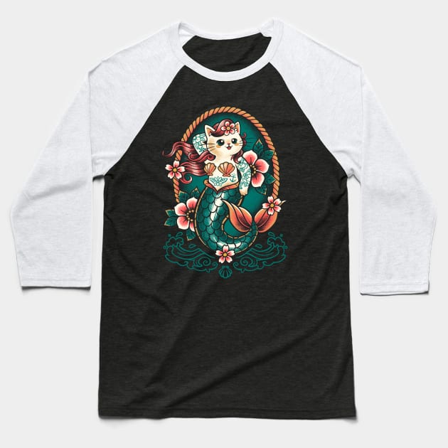 Mermaid cat tattoo Baseball T-Shirt by NemiMakeit